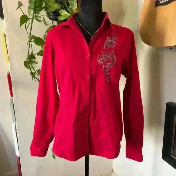 Harley Davidson Embroidered Red Collared Blouse - Size Medium - Picture 3 of 8